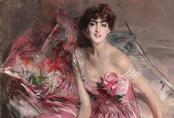 Giovanni Boldini, La signora in rosa (Ritratto di Olivia de Santiago-Concha y Valdés), 1916, olio su tela. Ferrara, Galleria d’Arte Moderna e Contemporanea, Museo Giovanni Boldini   particolare)