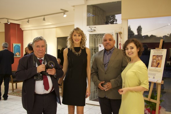 Ludmila Kapsamun, Art Ankara, His Excellency, Ambassador of Cuba Alberto Gonzalez Casals, artist D.A.Stauer, Famous Photographer Recep Peker Tanitkan at the opening of the exhibition "Ladies of the world against violence" at Firca Art Gallery, Ankara.