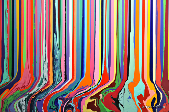 Ian Davenport - Puddle Painting, magenta, green, violet, green (2011)