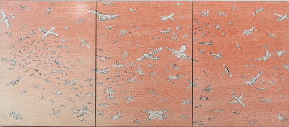 Alighiero-Boetti-Aerei-cm.-66x150-3-elementi-cm.-66x50-cad.-TORNABUONI-ARTE