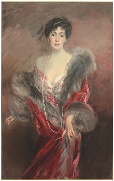 GIOVANNI BOLDINI (Ferrara 1842 - Parigi 1931)   Señora Matías de Errázuriz Ortúzar, née Josefina Virginia de Alvear Fernández Coronel, 1912 Oil on canvas, 153 x 98,5 cm Signed and dated lower right: Boldini 1912 Bottega antica