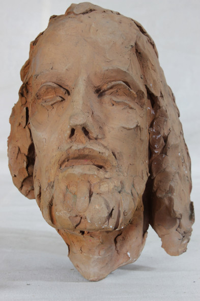 Don Marco Melzi Testa di Gesù con barba Terracotta grezza Bozzetto scultoreo bassorilievo cm 26x17x14