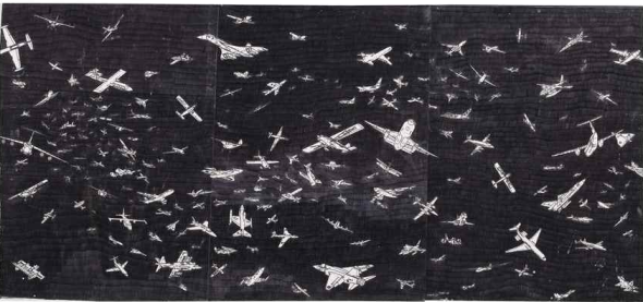 Alighiero Boetti (1940-1994) Aerei iscrizione, data e firma 3 fogli inseparabili 1979 alighiero e boetti (sul retro del primo elemento) cm 43x94 biro nera su carta, tre elementi Eseguito nel 1978-79 Opera registrata presso l'Archivio Alighiero Boetti, Roma, n. 5927, come da autentica su fotografia in data 8 febbraio 2017 Estimate EUR 100,000 - EUR 150,000 