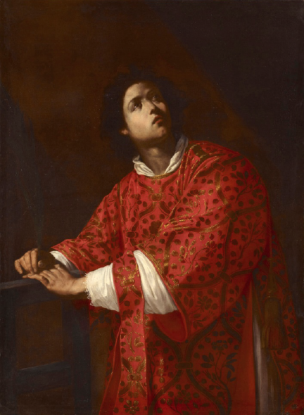 ANDREA VACCARO (Napoli, 1604 – 1670) San Lorenzo. 1630 circa. Olio su tela - cm 160 x 99.