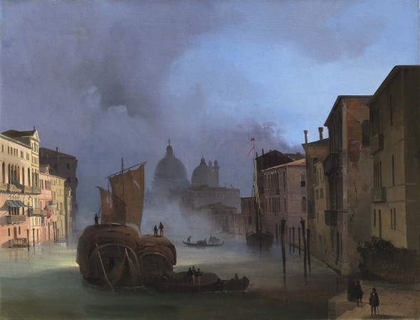 Ippolito CAFFI (Belluno 1809 - Lissa 1866) Il Canal Grande a Venezia con Santa Maria della Salute, 1842 c. Olio su tela, cm. 47 x 60,9 Firmato in basso a destra “ CAFFI “