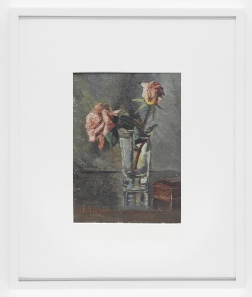 Francesca Devoto, Due rose rosa e bicchiere, 1943-44, olio su compensato, 33x24 cm, credits Ivan Capra