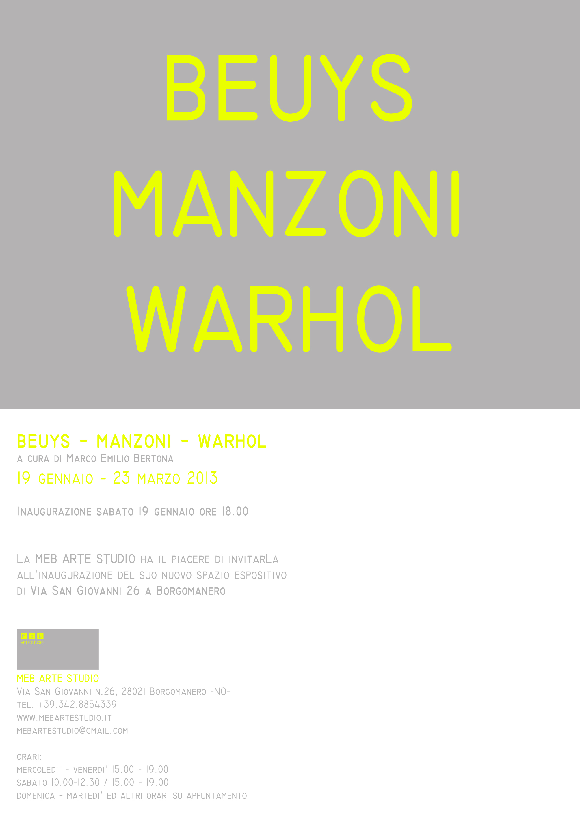 BEUYS – MANZONI – WARHOL a Borgomanero‏