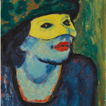 LOT 31 PROPERTY FROM A PRIVATE EUROPEAN COLLECTION MAX PECHSTEIN 1881 - 1955 DIE GELBE MASKE I (THE YELLOW MASK I) – RECTO SÄNGERIN IN ROT (SINGER IN RED) – VERSO oil on canvas 46.5 by 38cm. 18 1/2 by 15in. Painted in 1910. Estimate 1,800,000 — 2,500,000 GBP Price realized: