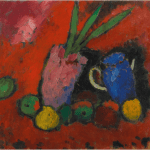 LOT 32 PROPERTY FROM THE ESTATE OF JAN KRUGIER ALEXEJ VON JAWLENSKY 1864-1941 STILLEBEN MIT HYAZINTHE, BLAUEM KRUG UND ÄPFELN (STILL-LIFE WITH HYACINTHS, BLUE JUG AND APPLES) oil on board laid down on board 49.5 by 52.2cm. 19 1/2 by 20 1/2 in. Painted circa 1912. Estimate 200,000 — 300,000 GBP Price realized: