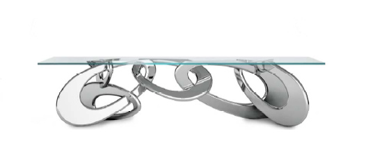 BARBERINI & GUNNELL Importante table de salle à manger « Chained up », 2014 Structure en acier (320 x 115 x 75cm) Estimation : 25 000/35 000 €