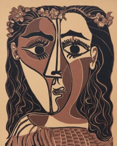 Pablo Picasso, Piccola testa di donna coronata di fiori, 20.2.1962, linografia