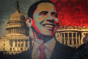 Shepard Fairey, “Capitol Hill", 2009 Mixed media on canvas Cm 270 x 400