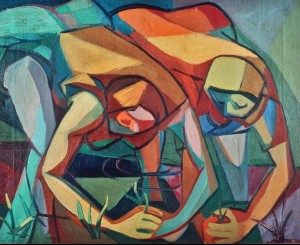 Aldo Borgonzoni Le mondine 1948 Olio su tela, cm 52,8 x 67 Suzzara (Mantova), Galleria del Premio Suzzara