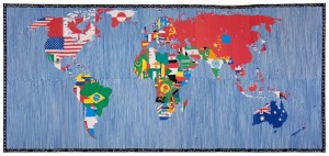 Mappa, 1989 Ricamo su tessuto 265,4×574 cm Collezione Giordano Boetti, Courtesy Fondazione Alighiero e Boetti