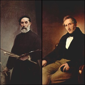 F. Hayez, Autoritratto a 69 anni, 1860, Galleria degli Uffizi, Firenze e F. Hayez, Ritratto di Alessandro Manzoni, 1841 Pinacoteca di Brera, Milano