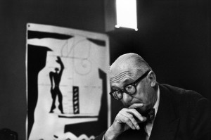 René Burri, Le Corbusier and his "Modulor" in his office, 35 rue de Sèvres. Paris, France, 1959 © René Burri / Magnum Photos