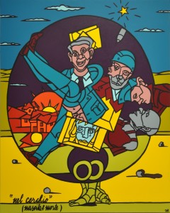 Valerio Adami - Nel cerchio nascita e morte , acrilico su tela 162x130 cm