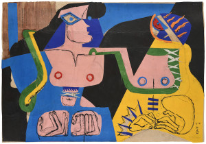 Le Corbusier Deux Femmes fantasques (1961) collage di carte colorate e pagine di giornale ©FLC/SIAE2016 ©galerie zlotowski paris