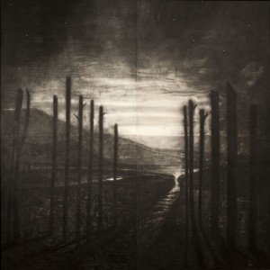 Omar Galliani Paesaggio dei miei veleni 2014 matita nera su tavola 25 fedi nuziali in oro ph. Luca Trascinelli