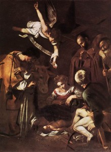 Natività con i Santi Lorenzo e Francesco d'Assisi Natività con i Santi Lorenzo e Francesco d'Assisi Autore Michelangelo Merisi da Caravaggio Data 1600? 1609? Tecnica olio su tela Dimensioni 298×197 cm