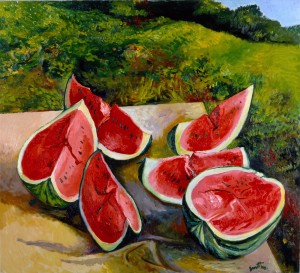 Renato Guttuso, Angurie, 1986 Olio su tela, cm 90x100 Busto Arsizio, collezione privata © Renato Guttuso by SIAE 2016