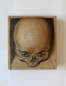 Reliquiae. acrilico e bitume su juta estroflessa, 25,5x23x11 cm, 2016