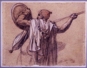 Anne-Louis-Girodet-de-Roussy-Trioson-Arabo-visto-di-spalle-rivolto-a-sinistra-mentre-alza-la-sua-lancia-e-il-suo-scudo-31-x-41-cm-Parigi-collezione-Prat