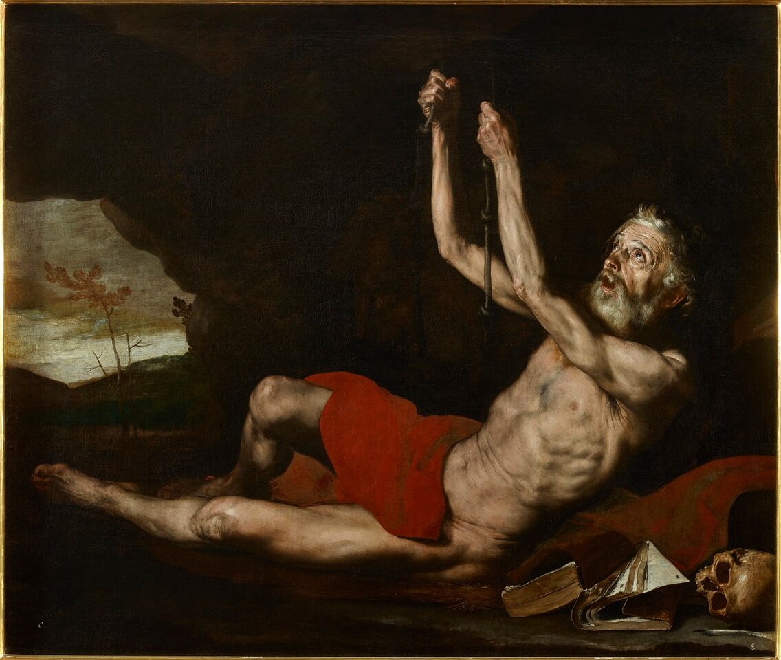 J​osé de Ribera(Játiva, 1591 – Napoli, 1652) San Gerolamo penitente Saint Jerome in penitence 1638 Olio su tela / Oil on canvas Colecciones Reales. Patrimonio Nacional San Lorenzo de El Escorial, Real Monasterio Collezione reale / Royal collection cm 167,8 x 195,7 x 8,8 con cornice