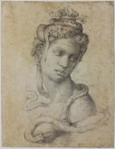 Michelangelo Buonarroti Cleopatra 1535 circa matita nera ( recto e verso ), mm 232 x 182 Firenze, Casa Buonarroti, inv. 2 F