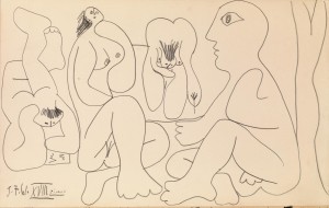 PABLO PICASSO (Màlaga 1881 - Mougins 1973) Les déjeuners matita su carta, cm 27x42 firmato e datato eseguito nel 1961 Pandolfini