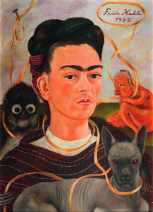 Autore: Frida Kahlo Titolo: Autorretrato con changuito Anno: 1945 - Nr archiv.: 1 Tecnica: oil on masonite Dim SC: 56 x 41,5 cm Prestatore: Museo Dolores Olmedo Crediti: ©Archivio Museo Dolores Olmedo/Foto Erik Meza - Xavier Otada ©Banco de México Diego Rivera Frida Kahlo Museums Trust, México, D.F. by SIAE 2017