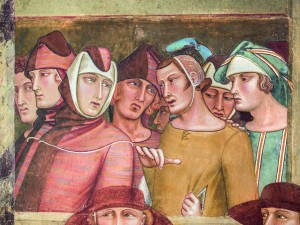 Ambrogio Lorenzetti - Professione pubblica di San Ludovico di Tolosa (particolare) 1334-40 affresco staccato, Siena, Basilica di San Francesco