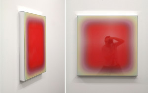Niesche ,Virtual Vibration (ruby square compound), 2017, voile and acrylic mirror 75x75x6 cm