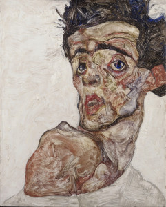 Egon Schiele, Self-Portrait with Raised Bare Shoulder, 1912 © Leopold Museum