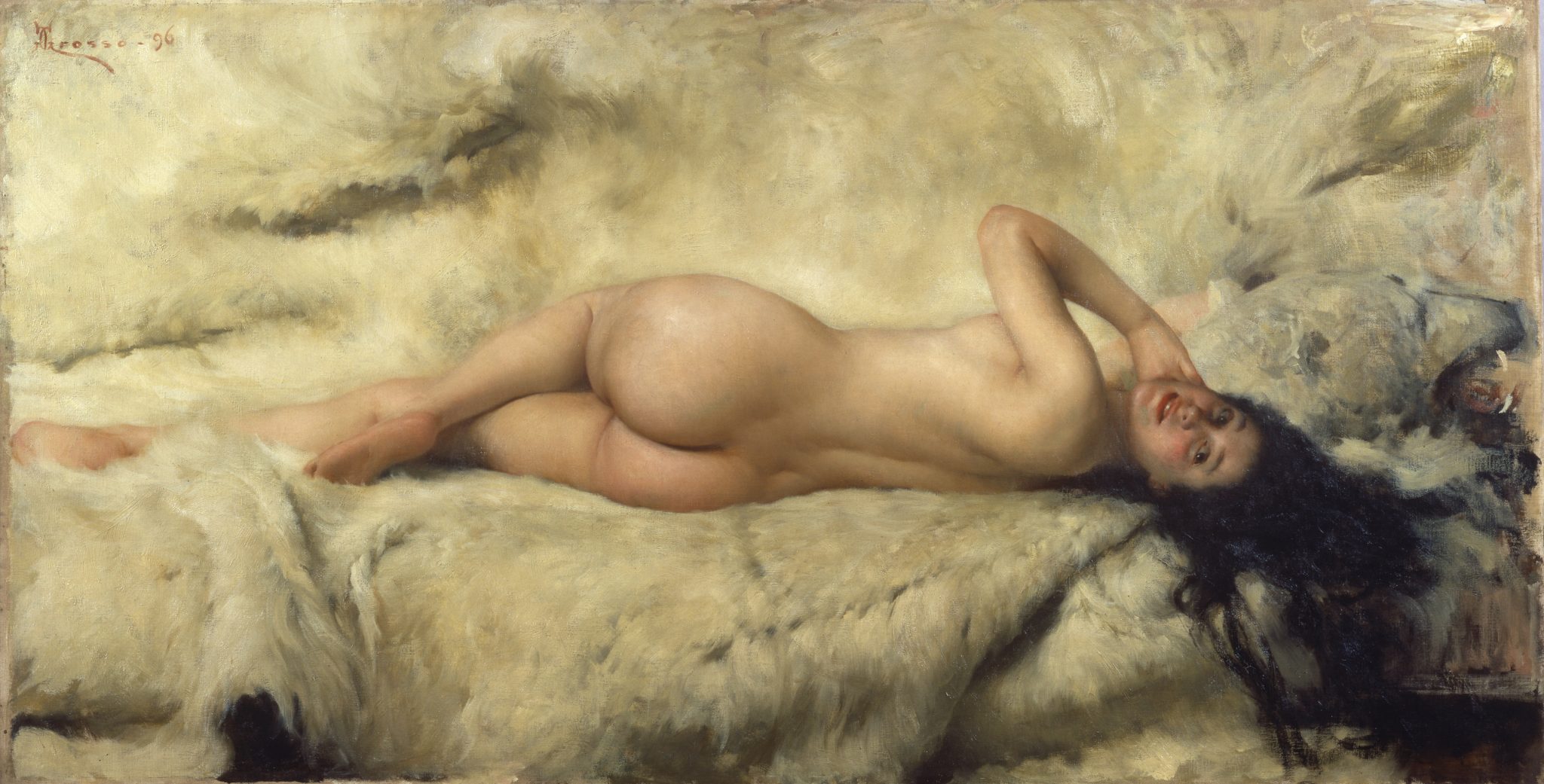Giacomo GROSSO, La nuda (Nuda), 1896 Olio su tela, cm 105 x 205 GAM – Galleria Civica d’Arte Moderna e Contemporanea, Torino (inv. P/1148)