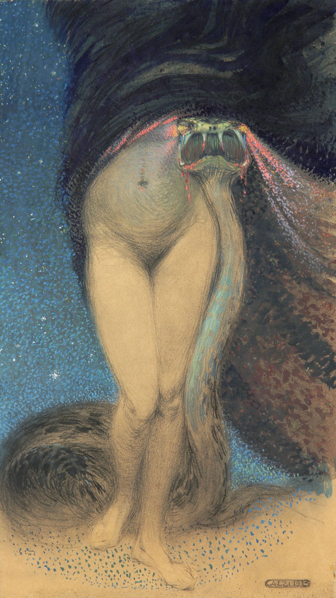 Achille Calzi, Le Fleurs du Mal (Donna con serpente), 1913