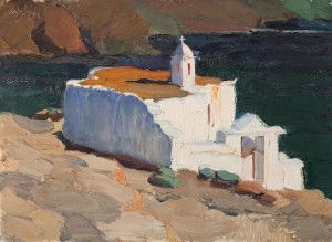 NIKOLAOS LYTRAS (Greek, 1883-1927) St. Marcos Church, Tinos island 54 x 73 cm. Venduto per £112,500 (€126,917) premio d'asta incluso