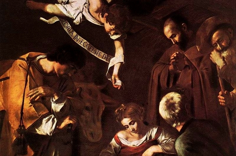 La Natività con i santi Lorenzo e Francesco d'Assisi, capolavoro del Caravaggio trafugato nel 1969 (particolare)