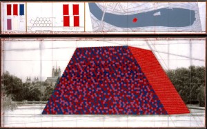 Un disegno del progetto di Christo “The Mastaba” pensato per Londra