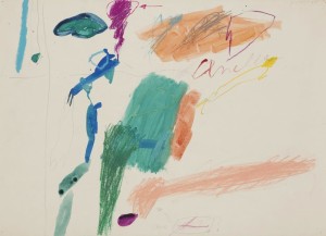 Giosetta Fioroni, Senza Titolo, tecnica mista su carta, cm 38 x 52,5, 1960 - provenienza galleria Il Segno, Roma. Opera ritrovata ed esposta per la prima volta dal 1961