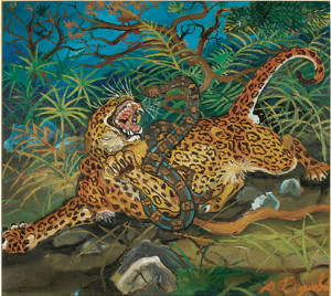 Antonio Ligabue Leopardo con serpente s.d. 1953-1955 Reggio Emilia collezione-privata