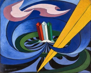 Mostra " La ricerca della modernità " .Quadro di Balla con i colori della bandiera italiana in Piazza di Siena