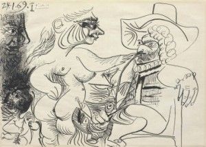 Pablo Picasso, Nu, homme à la pipe et amour, Galleria Tega, Milano
