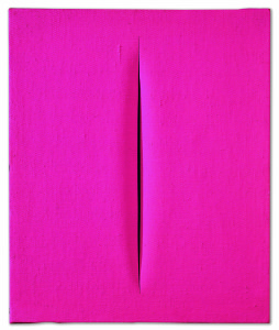 Lucio Fontana, Concetto Spaziale, "ATTESA", 1964/65, idropittura su tela, pink, 46 x 38 cm, stima € 480.000 - 650.000 Asta 16 maggio 2018