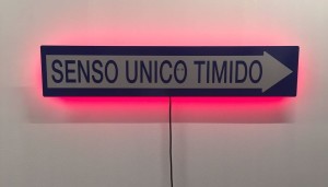 Francesco Garbelli - Senso unico timido - lamiera traforata taglio laser, pellicola adesiva, luci Led a sensore - 2017/18