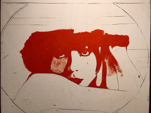 Liberty, 1964, matita, smalti bianco e rosso su tela, cm 146 x 114 collezione Nanni Benazzo, Roma © Giuseppe Schiavinotto