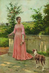 Lotto 231 Raffaello Sorbi (1844-1931) Giovane fanciulla con cane olio su tela, cm 36x25, firmato in basso a destra Stima € 8.000 - 10.000