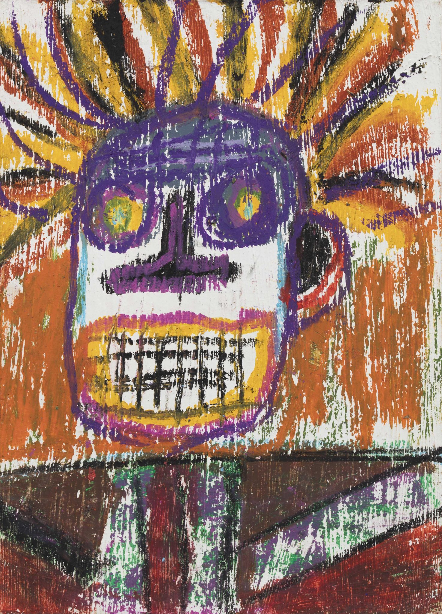 84 JEAN-MICHEL BASQUIAT (New York, USA 1960 - New York, USA 1988) Senza titolo acrilico, olio e pigmenti organici su cartolina, cm 17,78x12,7 sul retro firmato e datato J.M.B 81 eseguito nel 1981 L'opera è accompagnata da autentica rilasciata nel 2000, dal Authentication Committee of the Estate of Jean-Michel Basquiat L'opera è registrata presso l'Authentication Committee of the Estate of Jean-Michel Basquiat, con il numero n. 10871 Provenienza Collezione privata, Usa Collezione privata, Arezzo Nel febbraio del 1981, Jean-Michel Basquiat partecipa alla'esposizione New York /New Wave progettata da Diego Cortez all'Institute for Art and Urban Resources di Long Island. In mostra figurano più di venti artisti tra i quali Keith Haring, Robert Mapplethrope, Kenny Scharf e Andy Warhol, a cui si aggiungono i graffisti Ali, Crash, Dondi, Fab 5 Freddy, Haze, Lady Pink, Seen e Zephyr, Basquiat vi rappresentò una ventina di opere tra disegni e dipinti che rivestono un'intera parete. Il suo lavoro attira in particolare l'attenzione dei mercanti d'arte Emilio Mazzoli, Annina Nosi, e Bruno Bischofberger. In autunno Annina Nosei lo invita a partecipare alla collettiva Public Address, allestita nella sua galleria di New York, ne diventerà la gallerista di riferimento mettendolgi a disposizione il seminterrato della galleria, che diventerà lo studio di Basquiat. Questa mostra e' il trampolino di lancio che introduce ufficialmente Basquait nel mondo dell'arte, affermando Basquiat come degno erede di CY Twombly e Jean Dubuffet, avendo assorbito e accostato nelle proprie opere l'eleganza di Twombly ed il primitivismo di Dubuffet. Stima € 20.000 / 40.000