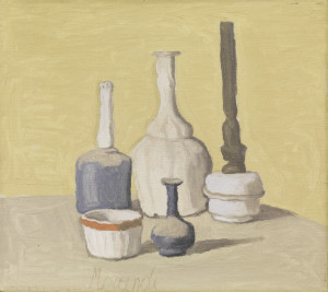 Giorgio Morandi Bologna 1890 - 1964 NATURA MORTA, (1941) STIMA € 700.000 / 900.000 Olio su tela, cm. 40,3x45,5 Firma in basso al centro: Morandi.