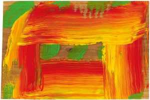 Howard Hodgkin, Through a Glass Darkly, 2015–16, oil on wood, 10 3/4 × 16 1/4 inches (27.3 × 41.3 cm) © Howard Hodgkin Estate. Photo: Prudence Cuming Associates